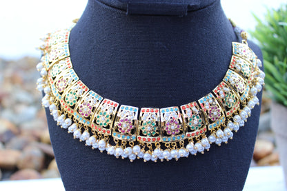 1 gm Gold Jadau Necklace Set (Includes Earrings & Tikka)