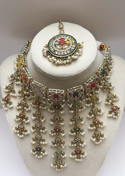 Payal Waterfall Necklace Set (Includes Earrings & Tikka)