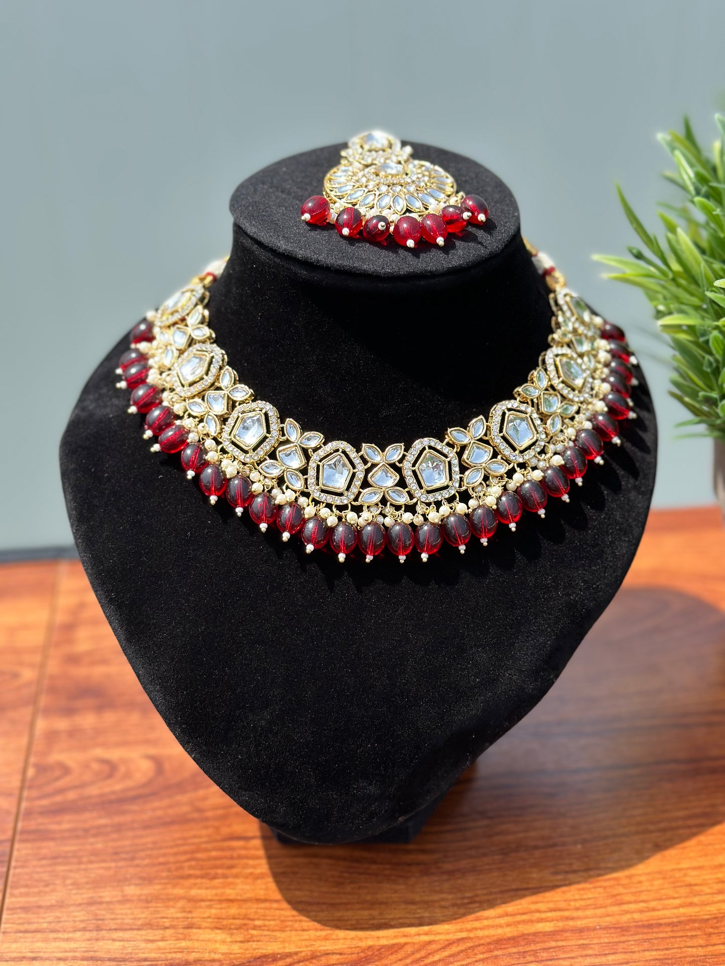 Maryam Kundan Necklace Set (Includes Earrings & Tikka)
