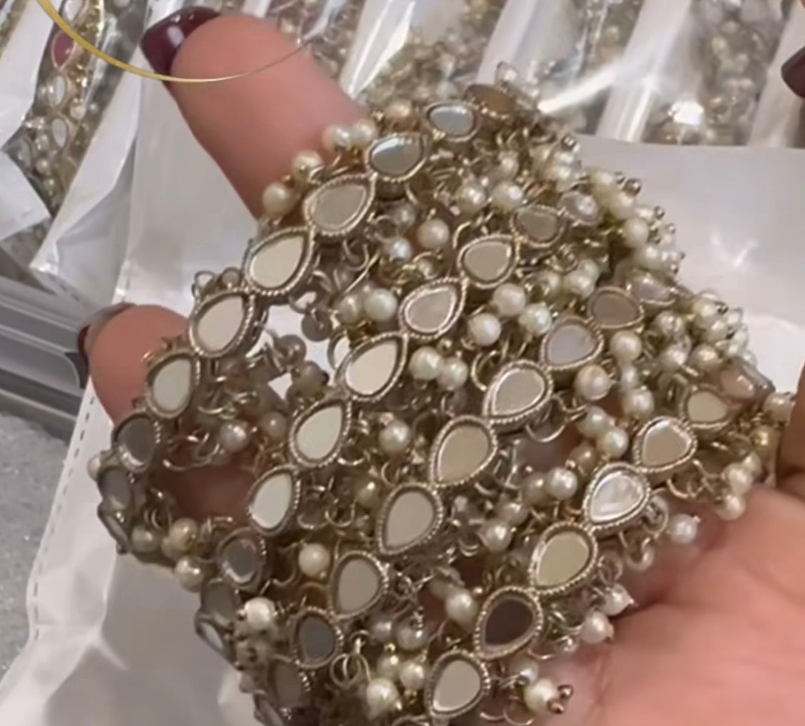 Kundan Pearl Bangles - 4 Pieces