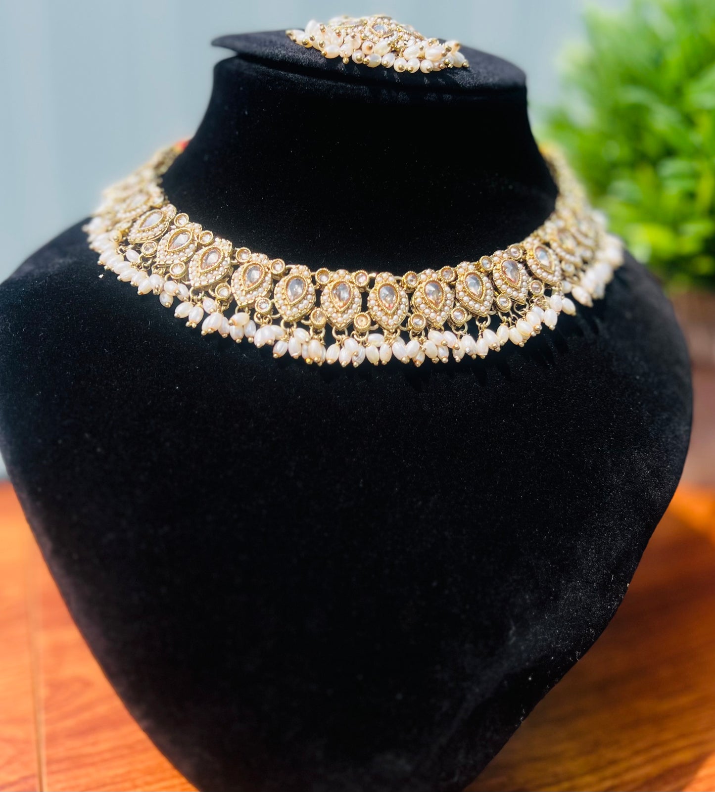 Anika Polki Necklace Set (Includes Earrings & Tikka)