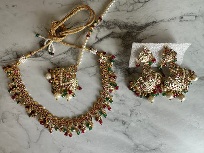 1 gm Gold Jadau Necklace Set (Includes Earrings & Tikka)