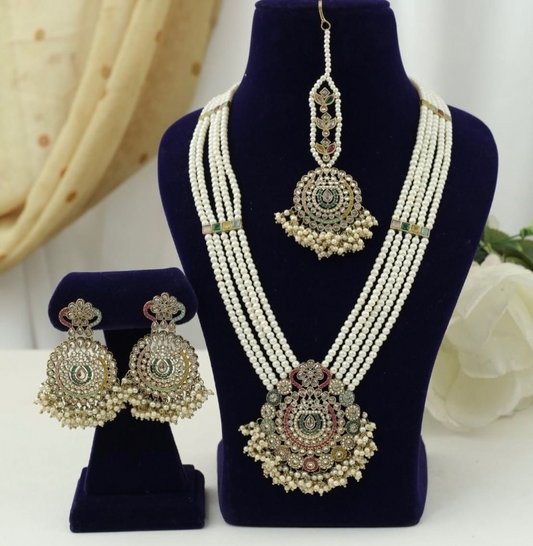 Gul Long Necklace Set (Includes Earrings & Tikka)