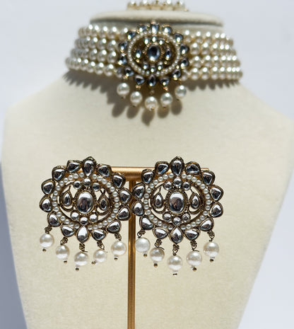 Kareena Pearl Choker Set (Includes Earrings & Tikka)