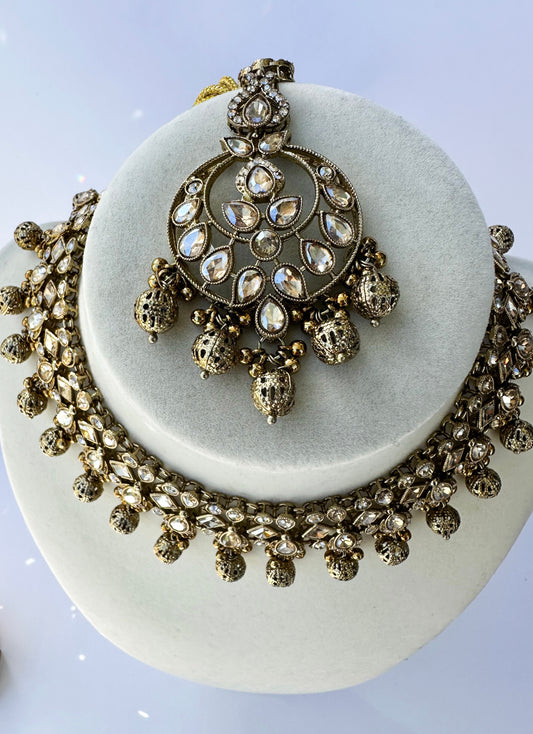 Maria Polki Necklace Set (Includes Jhumki Bali Earrings & Tikka)