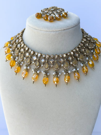 Maria Polki Necklace Set (Includes Jhumki Bali Earrings & Tikka)